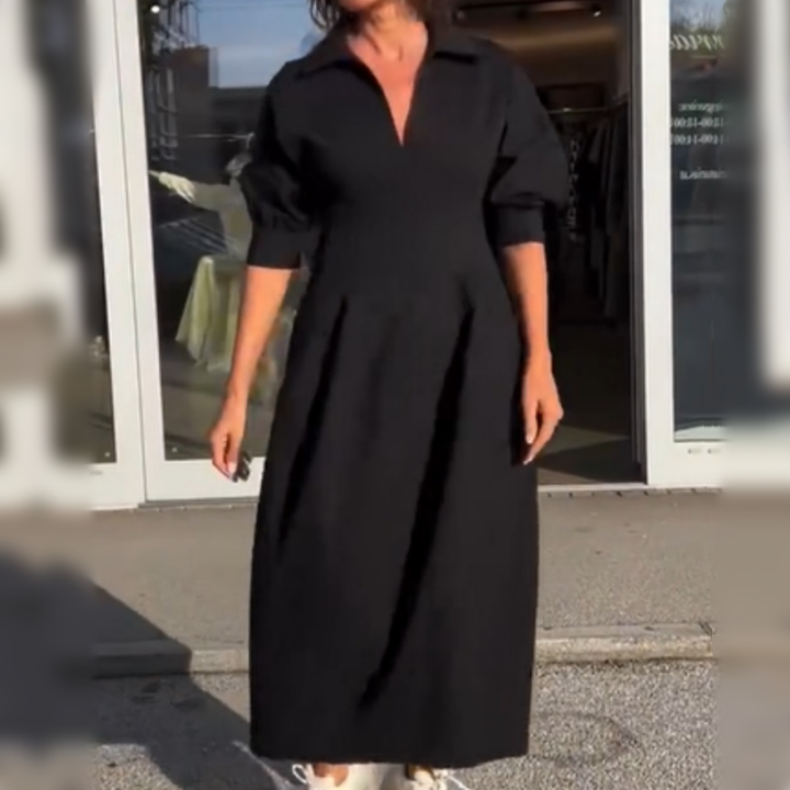 Sabina – Elegancka sukienka midi z dekoltem w serek