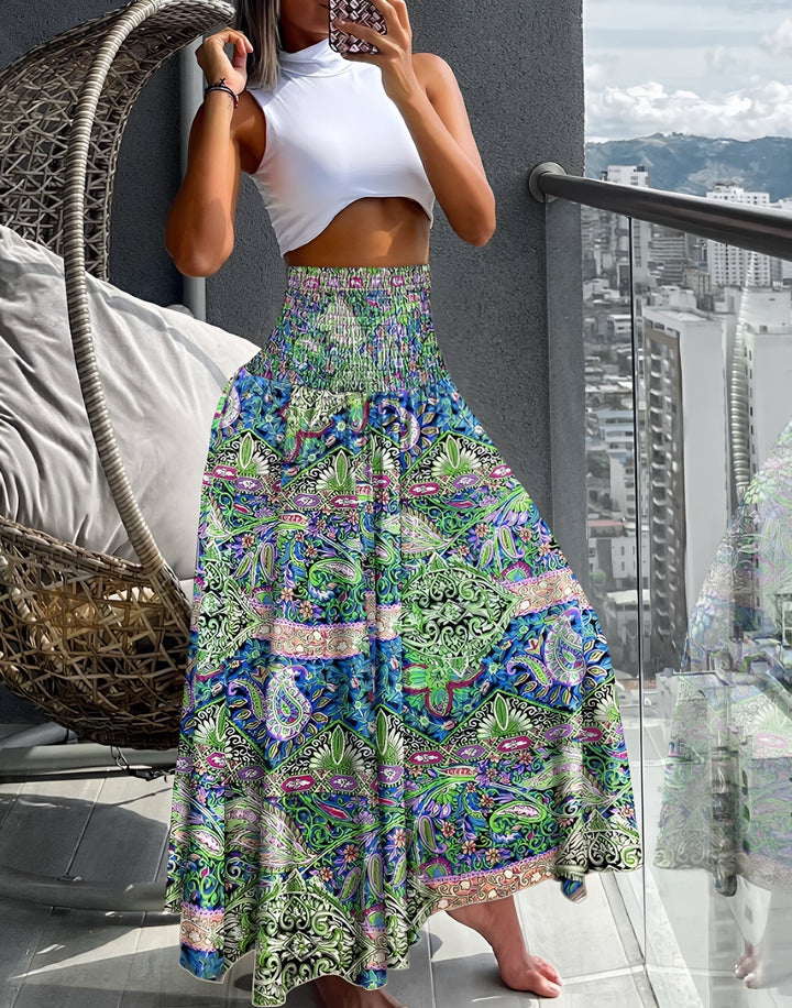 Elegancka spódnica maxi w kwiaty wysoki stan