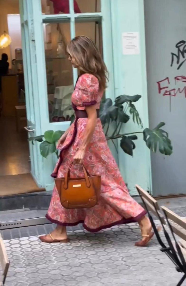Antonina | Elegancka długa sukienka z bufiastymi rękawami