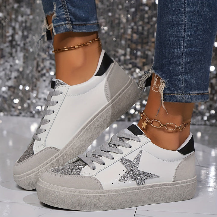 Damskie sneakers z luipaardprintem i gwiazdkami casualowe niskie buty