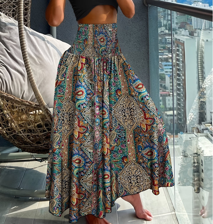 Elegancka spódnica maxi w kwiaty wysoki stan