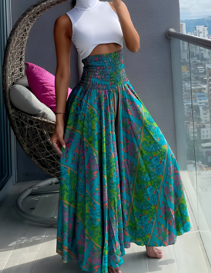 Elegancka spódnica maxi w kwiaty wysoki stan