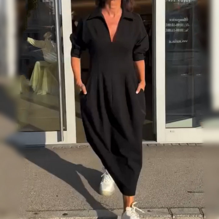 Sabina – Elegancka sukienka midi z dekoltem w serek