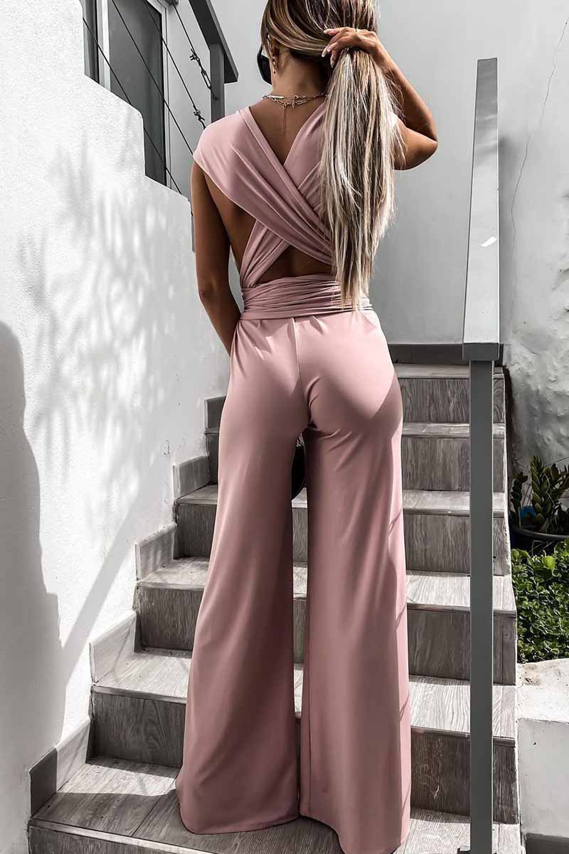 Bezrękawowy jumpsuit z dekoltem V