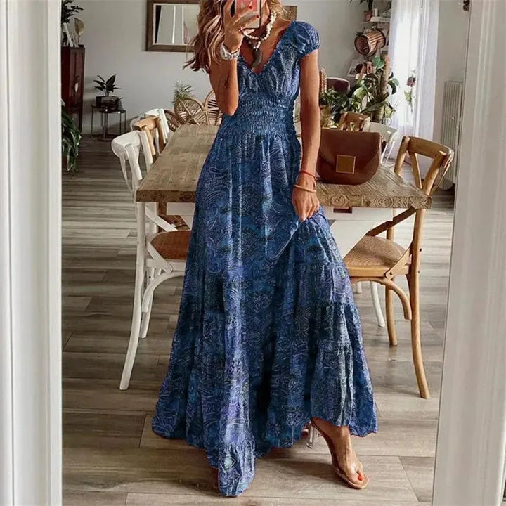 Sukienka Boho Krótki Rękaw Luksusowy Materiał