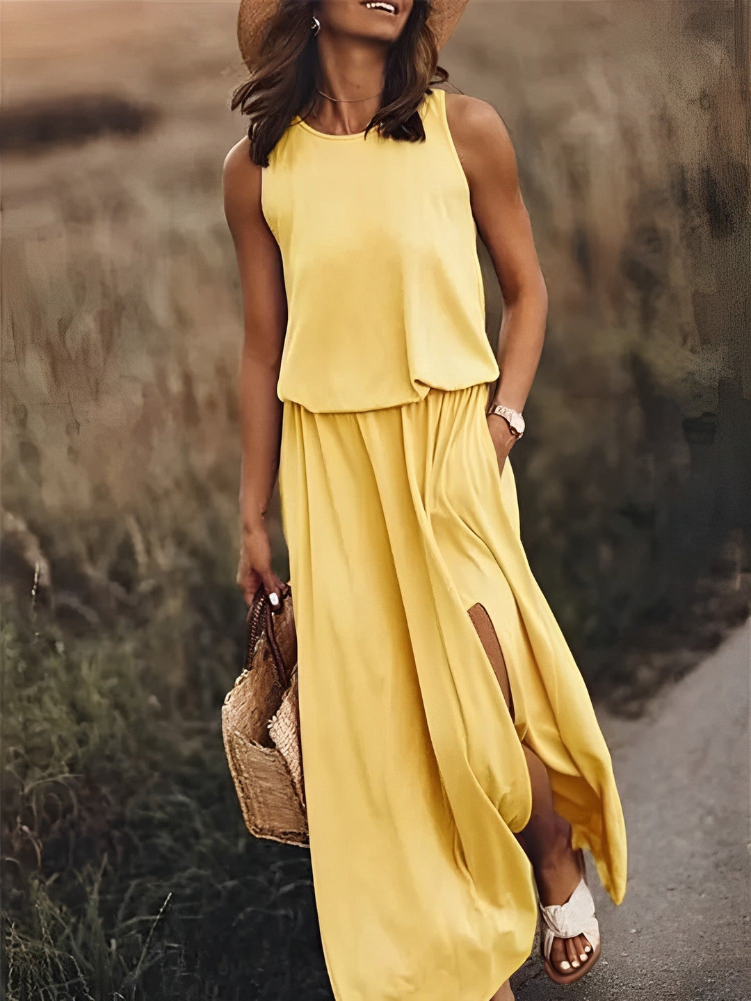 Sukienka maxi bez rękawów w stylu retro