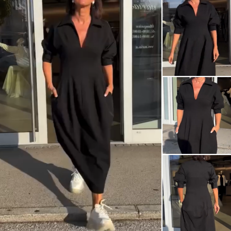 Sabina – Elegancka sukienka midi z dekoltem w serek
