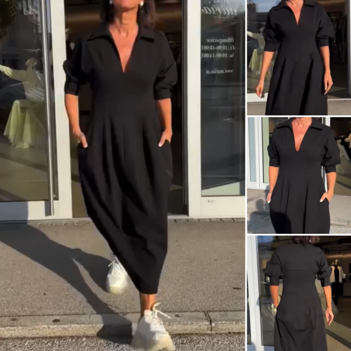Sabina – Elegancka sukienka midi z dekoltem w serek