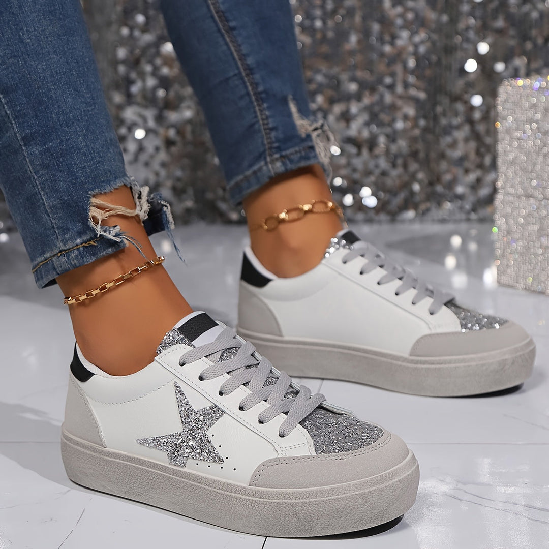 Damskie sneakers z luipaardprintem i gwiazdkami casualowe niskie buty