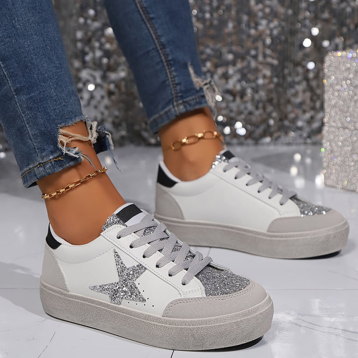Damskie sneakers z luipaardprintem i gwiazdkami casualowe niskie buty