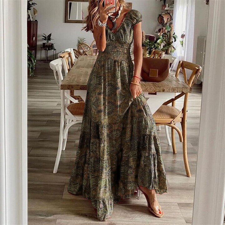 Sukienka Boho Krótki Rękaw Luksusowy Materiał