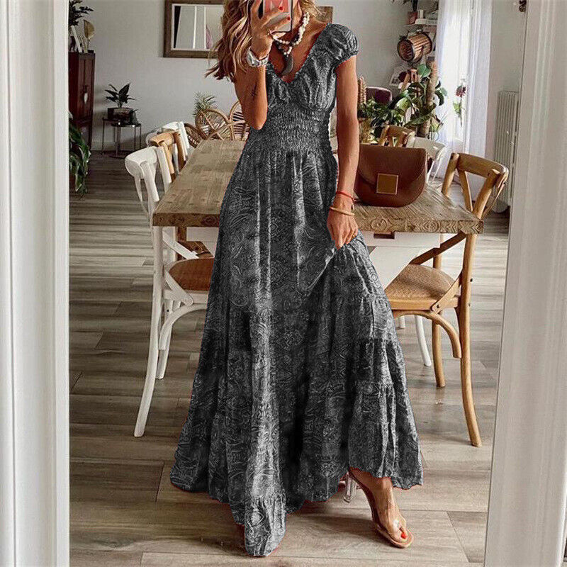 Sukienka Boho Krótki Rękaw Luksusowy Materiał
