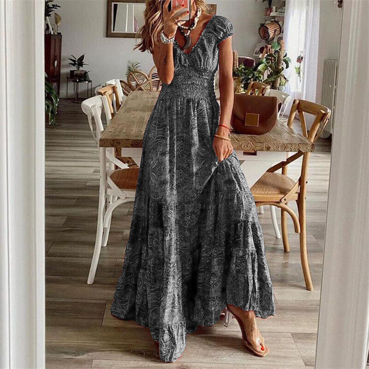 Sukienka Boho Krótki Rękaw Luksusowy Materiał